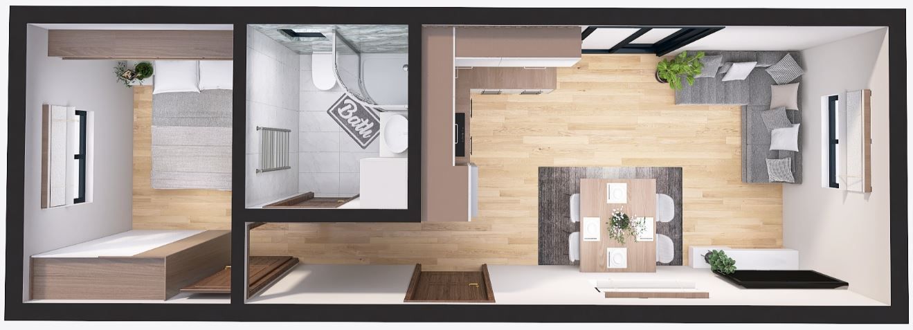 Dom modułowy ATENA 3.5m x 10m Wariant B - Wizualizacja